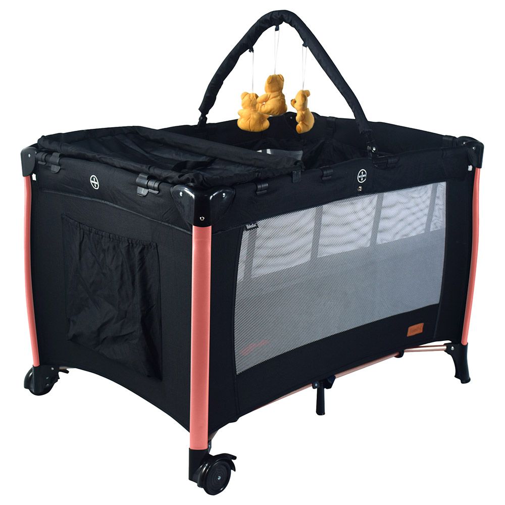 Bebesitos Deluxe Baby Bed Playard Travel Cot W Gold Frame Black